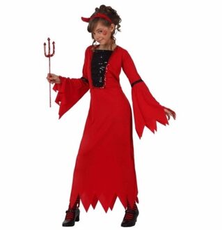 Halloween Verkleedkleding duivel voor meiden 128 (7-9 jaar) - Carnavalsjurken Rood