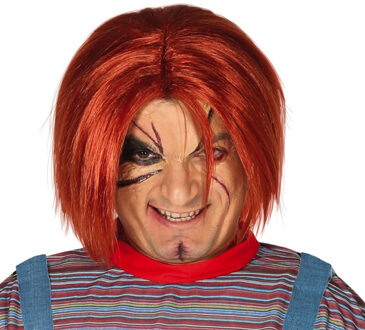 Halloween verkleedpruik Chuck met half lang haar - rood - Heren - Horror/Bekende figuren