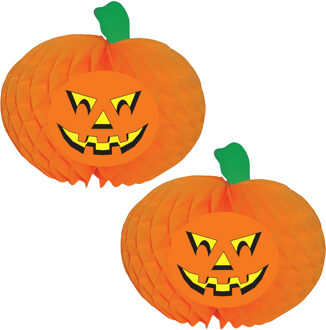 Halloween versiering pompoen - Set van 2x stuks - decoratie - Dia 30 cm - Brandvertragend papier