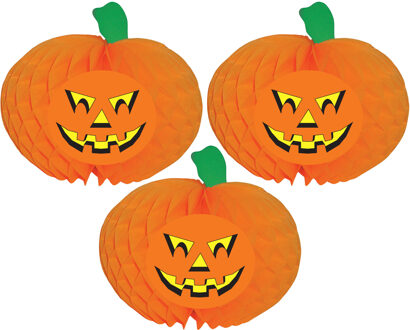 Halloween versiering pompoen - Set van 3x stuks - decoratie - Dia 30 cm - Brandvertragend papier