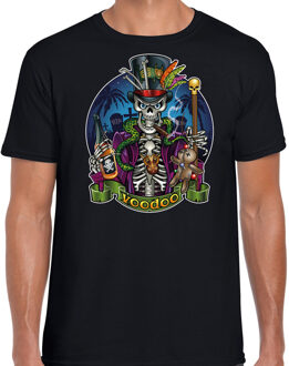 Halloween voodoo skelet verkleed t-shirt zwart voor heren - Voodoo skelet shirt / kleding / kostuum / horror outfit S