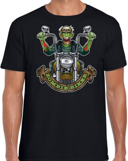 Halloween zombie biker verkleed t-shirt zwart voor heren - zombie biker shirt / kleding / kostuum / horror outfit S