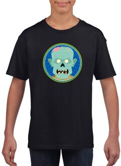 Halloween zombie t-shirt zwart kinderen XS (110-116)