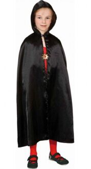 Halloween Zwarte satijnen carnaval verkleed cape voor kinderen 128-140 (7-12 jaar) - Carnavalsjassen