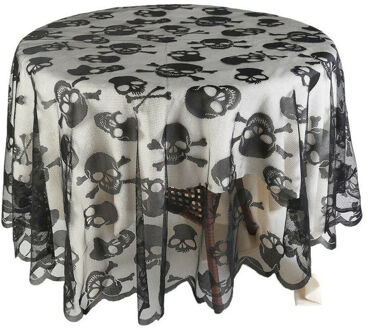 Halloween Zwarte Schedel Skelet Tafelkleed Kant Halloween Party Tafelkleed Decor 4 Maten 70duim