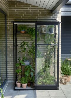 Halls Greenhouses QUBE LT 24 - Muurkas - Zwart - 127x65x204 cm - Veiligheidsglas