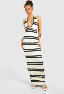 Halterneck Stripe Rib Maxi Dress, White - 14