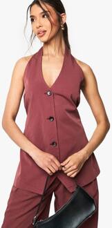 Halternek Lang Gesneden Getailleerd Tank, Mahogany - 44