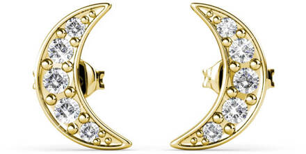 Halve maan oorbellen - goud en kristal