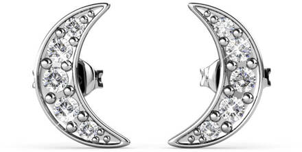 Halve maan oorbellen - zilver en kristal