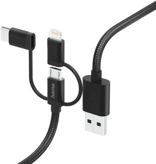 Hama 3-in-1 Oplaadkabel - USB-A naar USB-C / Lightning / Micro USB - MFI gecertificeerd - 150cm - Zwart