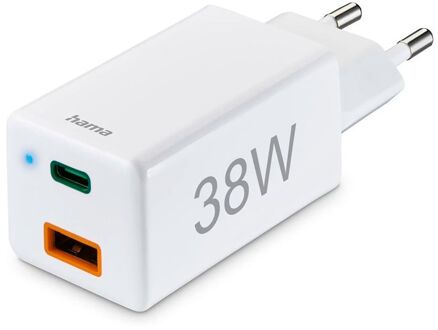Hama 38W Oplader - Snellader - 1 x USB / 1 x USB-C - Power Delivery (PD) - Wit