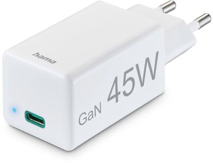 Hama 45W GaN Oplader - Snellader - USB-C - Power Delivery (PD) - Wit
