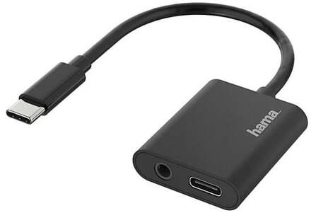 Hama Audio-adapter, 2in1, USB-C-St. - 3,5-mm-jack/USB-C-aansl., audio + opladen Mini jack kabel Zwart