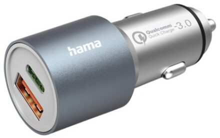 Hama Auto-oplader, USB-C/USB-A, (1x20W PD, 1x18W QC), 38W Oplader Zilver