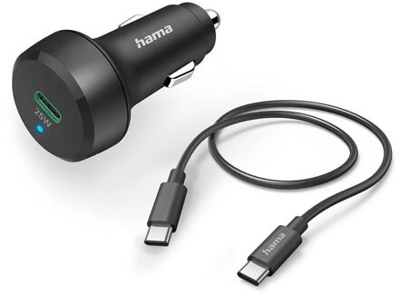 Hama Autolader met oplaadkabel - 25W - USB-C - 1 meter - Snelladen - LED-functie en beveiliging - Zwart
