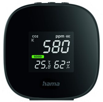 Hama CO2 koolstofdioxide meter, Safe (CO2, temperatuur, luchtvochtigheid) Klimaat accessoire Zwart