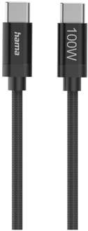 Hama Fabric USB-C - USB-C 100W 1.5 m nylon Oplader Zwart