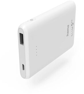 Hama SLIM 5HD USB-A Powerbank 5000mAh - 1 x USB-A - Kleine Powerbank - Wit