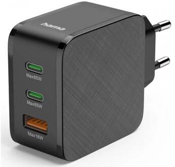 Hama Snellader 2x USB-C PD 1x USB-A QC 65 W Oplader Zwart