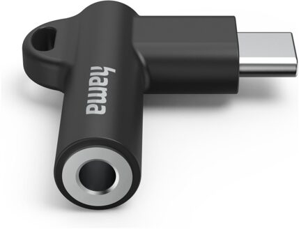 Hama USB-C - 3.5 mm Jack Socket Aux Adapter 90° Angled Plug Oplader Zwart