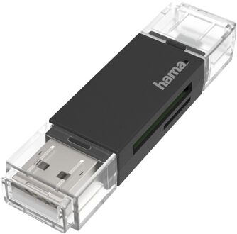 Hama USB-kaartlezer, OTG, USB-A + micro-USB, USB 2.0, SD/microSD Desktop accessoire Zwart