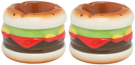 Hamburger asbak - Set van 2x stuks - gekleurd - 7 x 9 cm - rond - dolomiet