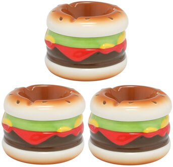 Hamburger asbak - Set van 3x stuks - gekleurd - 7 x 9 cm - rond - dolomiet