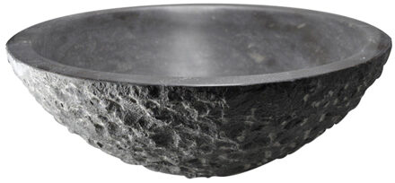 Hamerslag Waskom opbouw - 42x42x15cm - zonder overloop - rond - natuursteen basalt WK-ML42ROHAN Basalt Mat (Zwart)