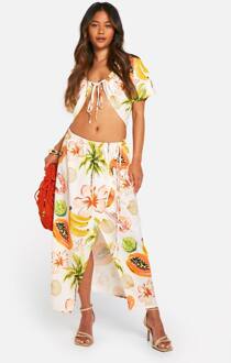 Hammered Palmprint Shirt Met Geplooide Voorkant & Wrap Midaxi Rok, Light Stone - 44