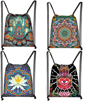 Hamsa Fatima Hand / Mandala / Buddha Lotus Flower Drawstring Bag Women Storage Bag Ladies Shopping Bags Female Travel Backpack