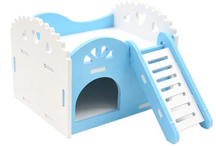 Hamster Hideout Leuke Oefening Speelgoed Houten Huis Met Ladder Glijbaan Voor Cavia Hamster Accessoires Hamster Kooi blauw