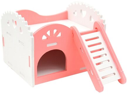 Hamster Hideout Leuke Oefening Speelgoed Houten Huis Met Ladder Glijbaan Voor Cavia Hamster Accessoires Hamster Kooi roze