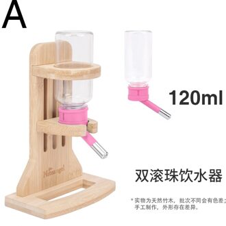 Hamster Verticale Drinker Bal Vacuüm Waterkoker Hoogte-Verstelbare Waterkoker Houder Bamboe Beugel Veilig Materiaal Kleine Dier Feeder roze
