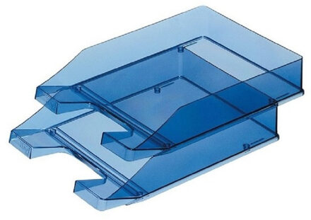 HAN Set van 12x stuks brievenbakjes/postbakjes transparant blauw A4 formaat 25 x 33 x 6 cm - Documenten/papieren opbergen/bewaren - Kantoorartikelen