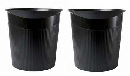 HAN Zwarte kantoor vuilnisbak/prullenbak - 2x - 13 liter - afvalbak - kunststof