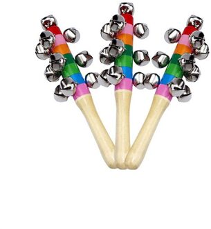 Hand Bel Milieuvriendelijke Mooie Baby Rammelaars Jingle Bells Houten Rammelaar Regenboog Kleur Baby Shaker Rattle Educatief Speelgoed 3stk