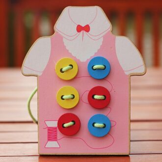 Hand-gebreide puzzel Threading van kleren Naaien knop game baby play home speelgoed kinderen educatief speelgoed Roze