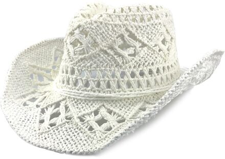 Hand Gemaakt Stro Gebreide Hollow Out West Cowboy Man Zomer Zonnescherm Gletsjer Caps Emmer Hoeden wit