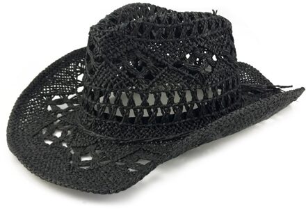 Hand Gemaakt Stro Gebreide Hollow Out West Cowboy Man Zomer Zonnescherm Gletsjer Caps Emmer Hoeden zwart