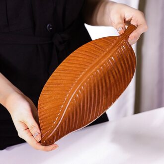 Hand-Gesneden Blad Patroon Hout Pan Plaat Fruit Gerechten Schotel Thee Dienblad Dessert Diner Brood Houten Platen Japanse Onregelmatige vorm