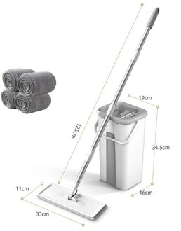 Hand Gratis Vlakke Vloer Mop En Emmer Set Voor Hardhout Voor Professionele Home Floor Cleaning System Met Wasbare Microfiber Pads 1 reeks within 4 pads