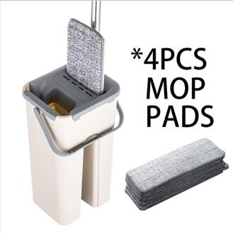 Hand Gratis Vloer Mop Met Emmer Platte Squeeze Mop Emmer 360 ° Flexibele Mop Hoofd Herbruikbare Pads Thuis Mop Floor schoonmaakproducten 4stk mop pads