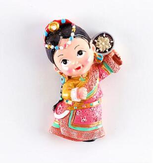 Hand-Made Painted Chinese Tibetaanse Etnische Kostuums 3D Koelkast Magneten Toerisme Souvenirs Koelkast Magnetische Stickers 004