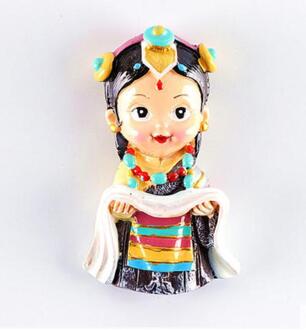 Hand-Made Painted Chinese Tibetaanse Etnische Kostuums 3D Koelkast Magneten Toerisme Souvenirs Koelkast Magnetische Stickers 006
