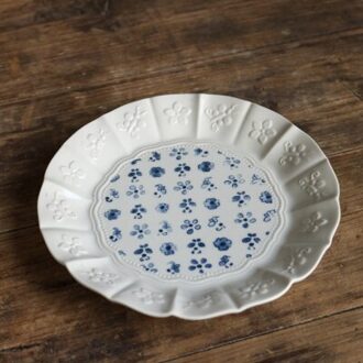 Hand-Made Retro Grijs En Witte Bloem Kant Opluchting Plaat/Elegante Dessertbord kleine maat Plate