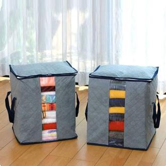 Hand Quilt Organisator Bamboe Houtskool Kleding Opbergtas Case Box Holder Tassen Grijs Ruimtebesparende Containers