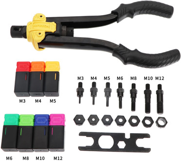 Hand Rivet Nut Gun Manual Riveters Nut Gun Set Insert Threaded Mandrels Riveting Rivnut Tool M3 M4 M5 M6 M8 M10 M12 Nuts Toolbox