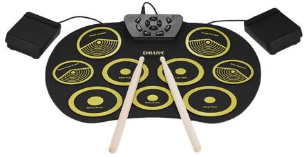 Hand Roll Silicagel Drum Kit Met Voetpedaal Draagbare Kind Percussie Instrument Elektronische Drum geel