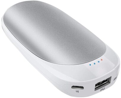 Hand Warmers Oplaadbare, 5200Mah Usb Portable Power Bank Heater Draagbare Herbruikbare, Voor Indoor Outdoor Camping zilver